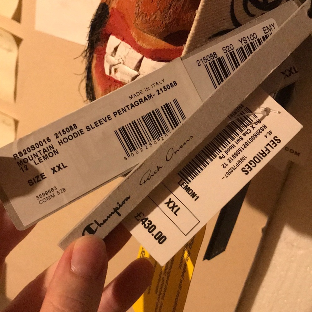 Rick Owen x Champion mountain hoodie yellow.